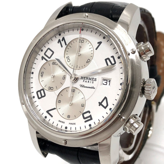 HERMES Watches Mechanical Automatic CP1.910 Stainless Steel Silver Clipper Chrono white dial mens  d