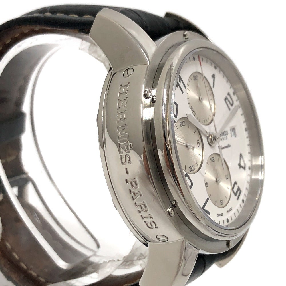 HERMES Watches Mechanical Automatic CP1.910 Stainless Steel Silver Clipper Chrono white dial mens  d