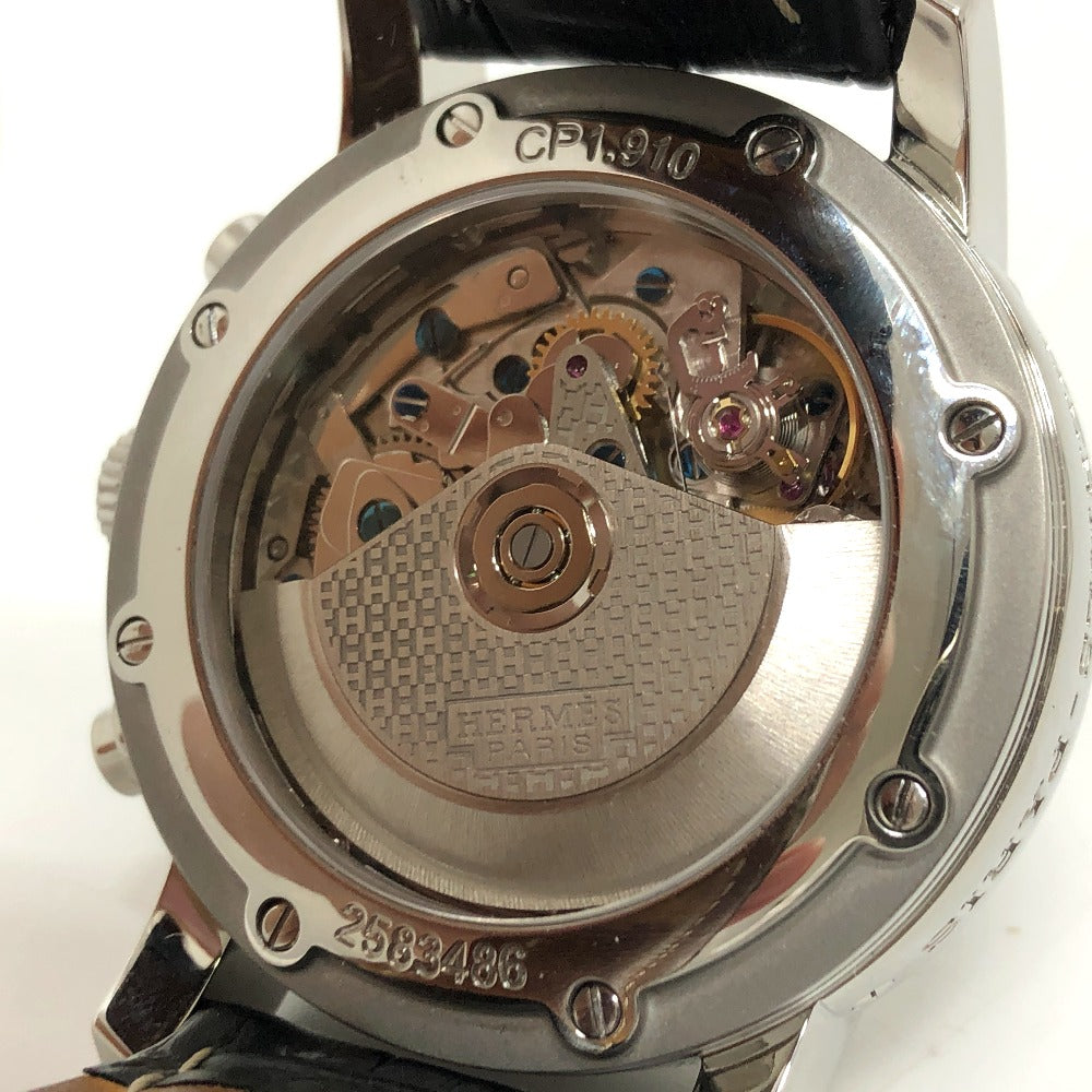 HERMES Watches Mechanical Automatic CP1.910 Stainless Steel Silver Clipper Chrono white dial mens  d