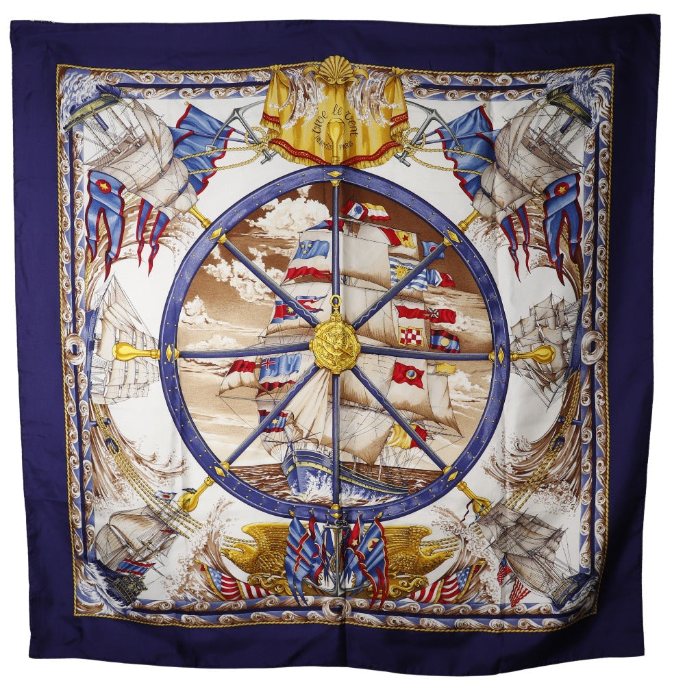 HERMES scarf silk purple Kazeyo Fuke Vive le vent Carre90 Women  d