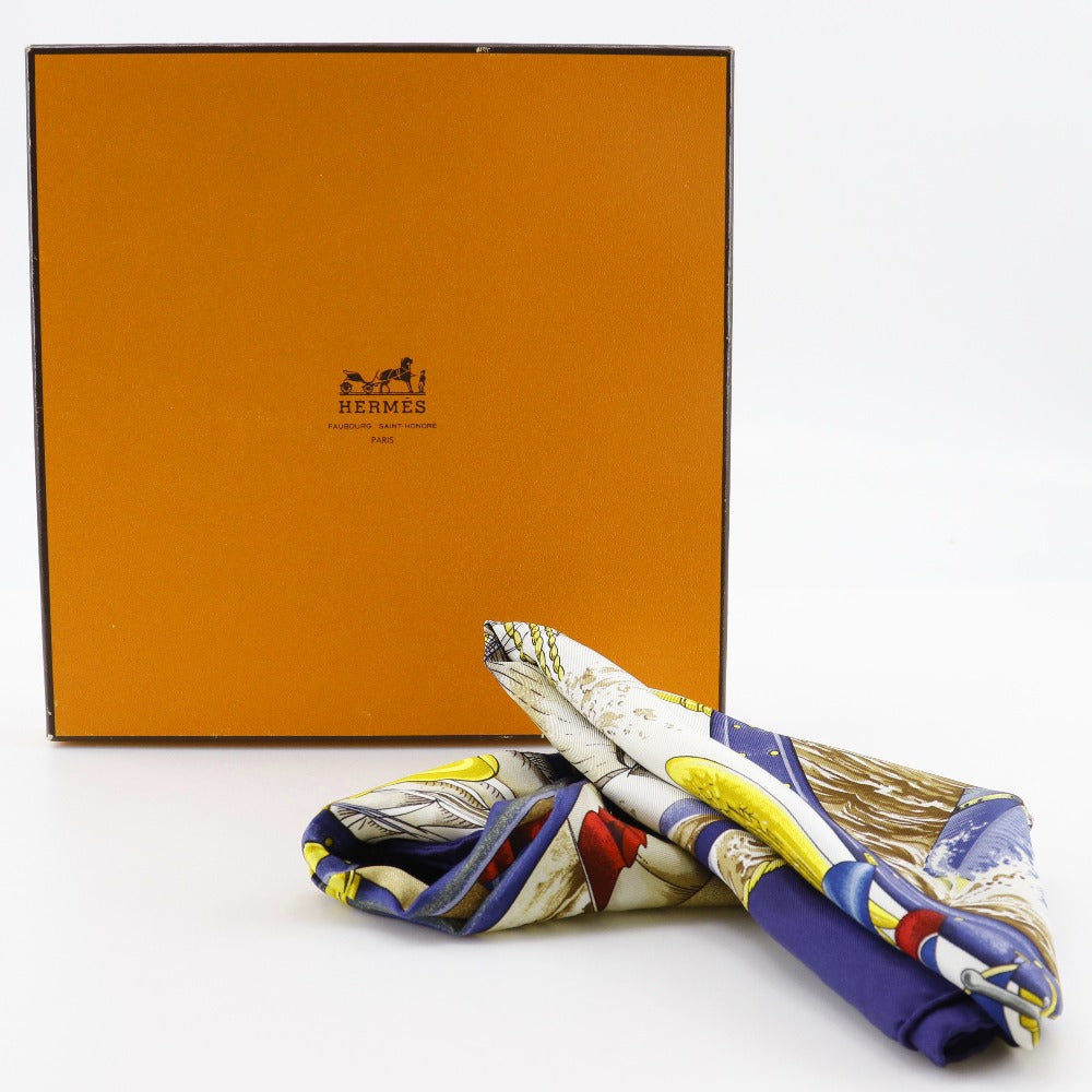 HERMES scarf silk purple Kazeyo Fuke Vive le vent Carre90 Women  d