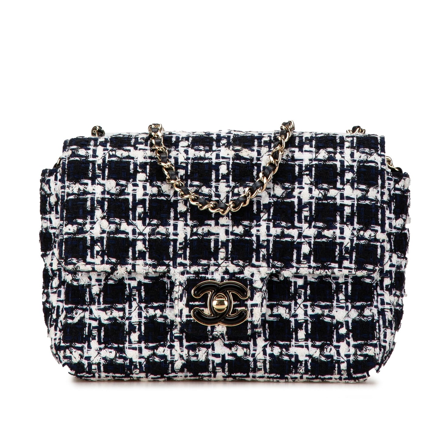 Black Chanel Mini Tweed Resin Heart Flap Crossbody Bag