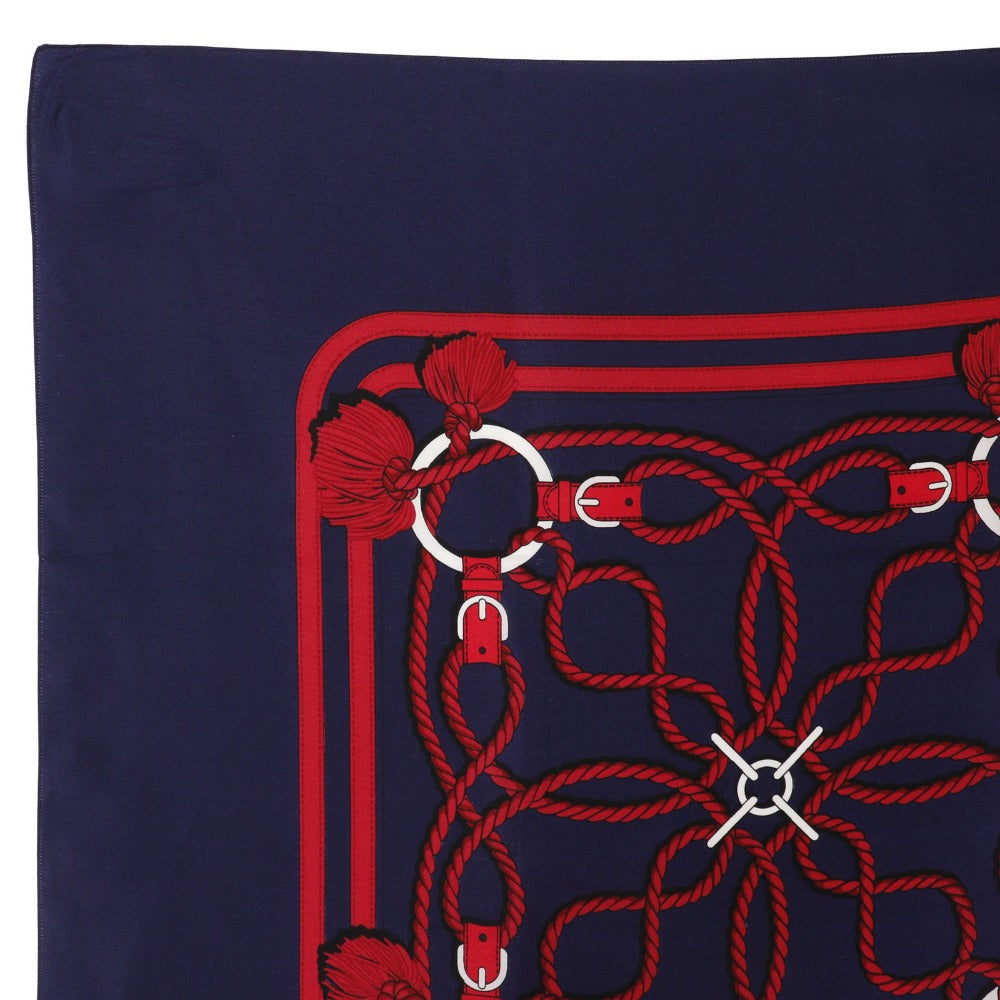HERMES scarf silk Navy blue / red Rope Pattern Carre Women  d