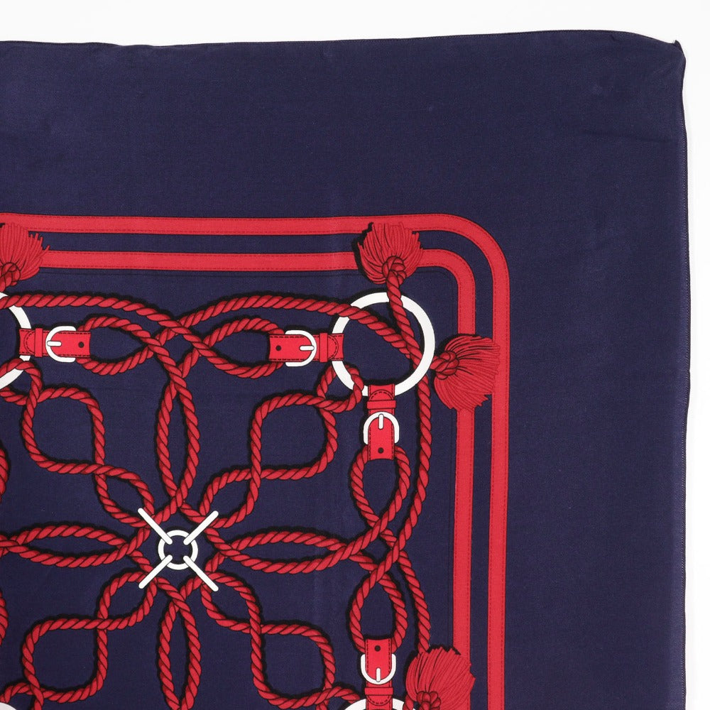 HERMES scarf silk Navy blue / red Rope Pattern Carre Women  d