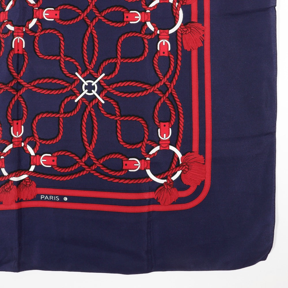 HERMES scarf silk Navy blue / red Rope Pattern Carre Women  d