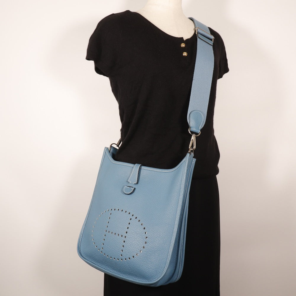 HERMES Shoulder Bag Taurillon Clemence light blue Evelyn 3PM Women  d
