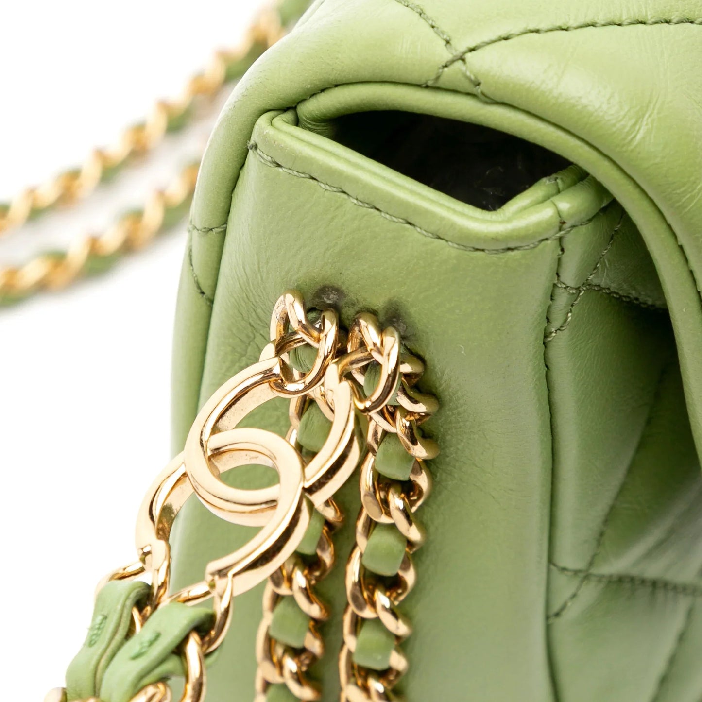 Green Chanel Quilted Lambskin Double CC Chain Around Flap Crossbody Bag