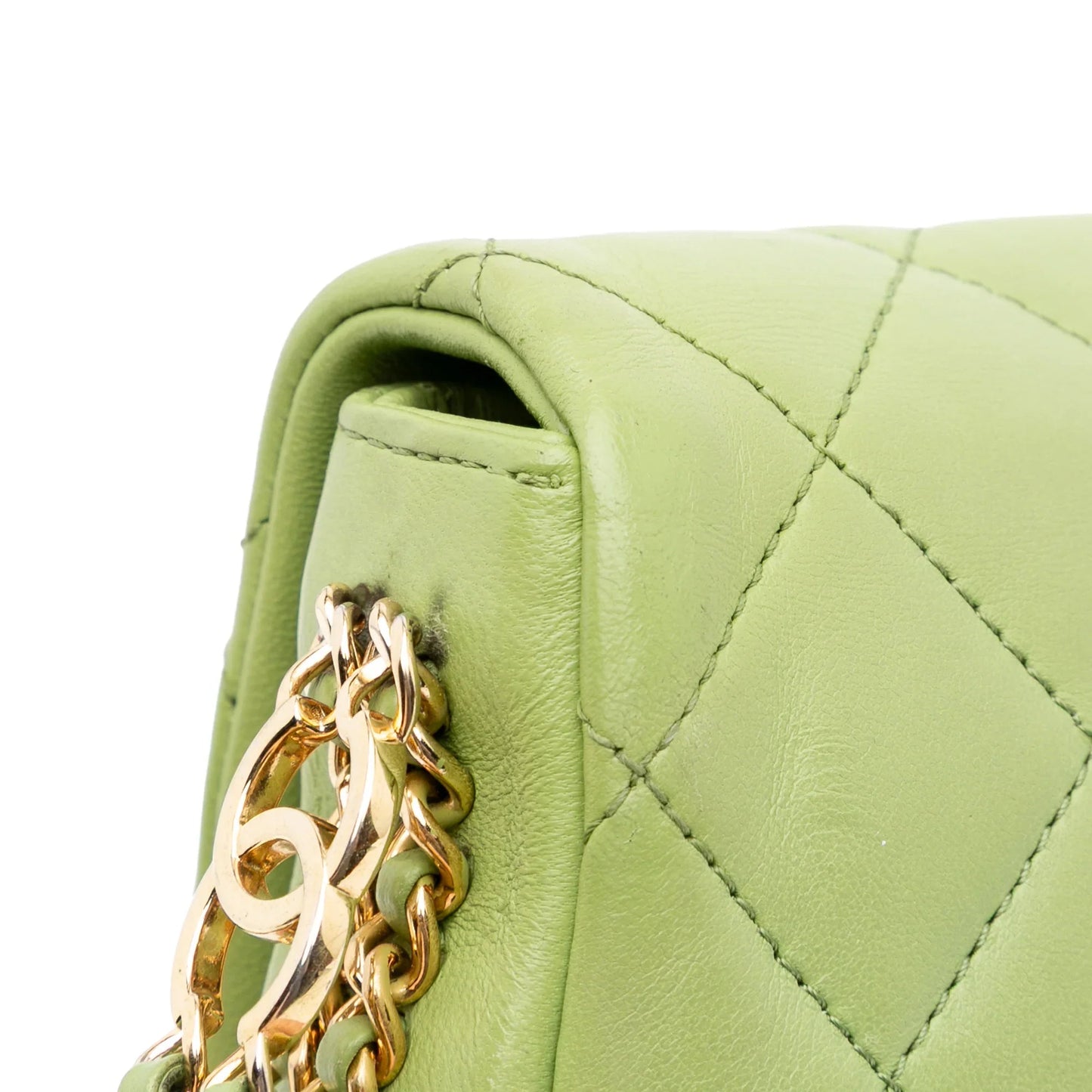 Green Chanel Quilted Lambskin Double CC Chain Around Flap Crossbody Bag