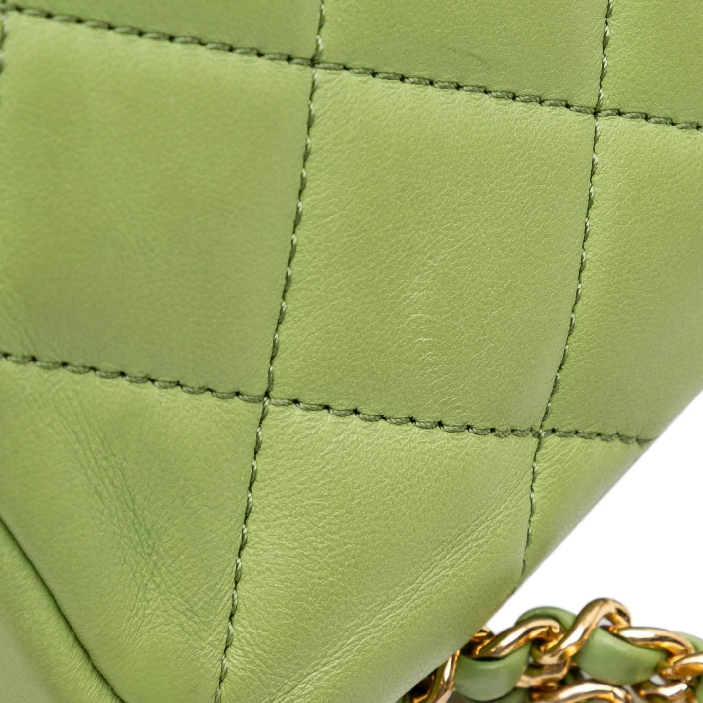 Green Chanel Quilted Lambskin Double CC Chain Around Flap Crossbody Bag