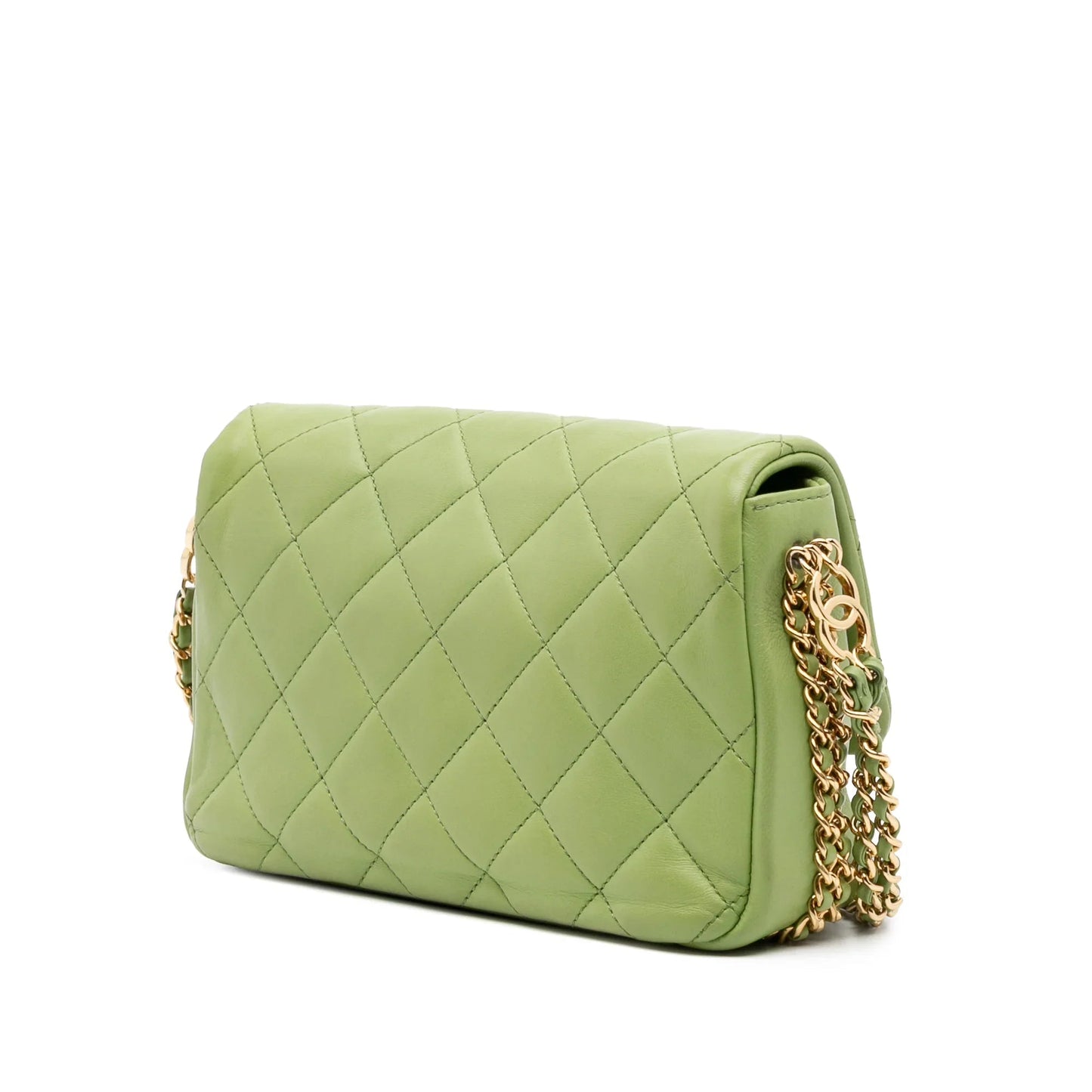 Green Chanel Quilted Lambskin Double CC Chain Around Flap Crossbody Bag
