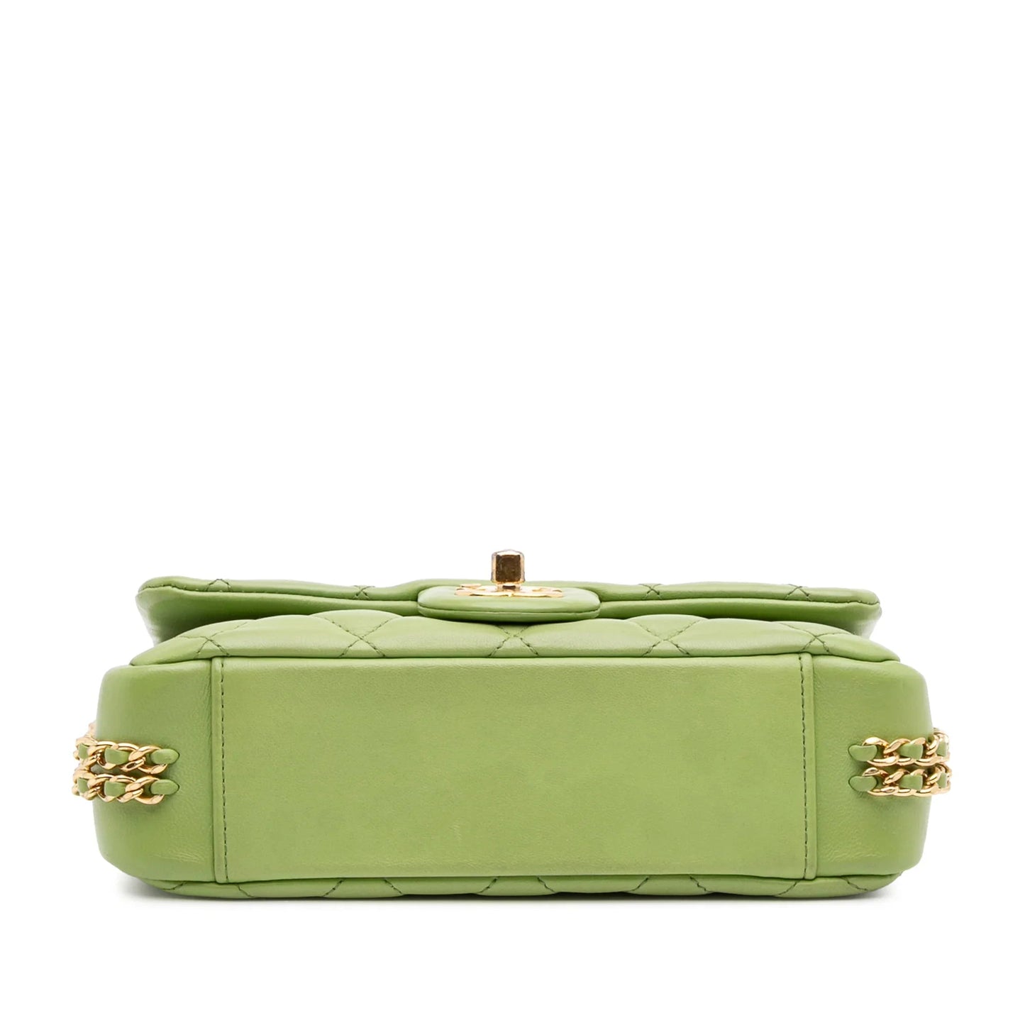 Green Chanel Quilted Lambskin Double CC Chain Around Flap Crossbody Bag