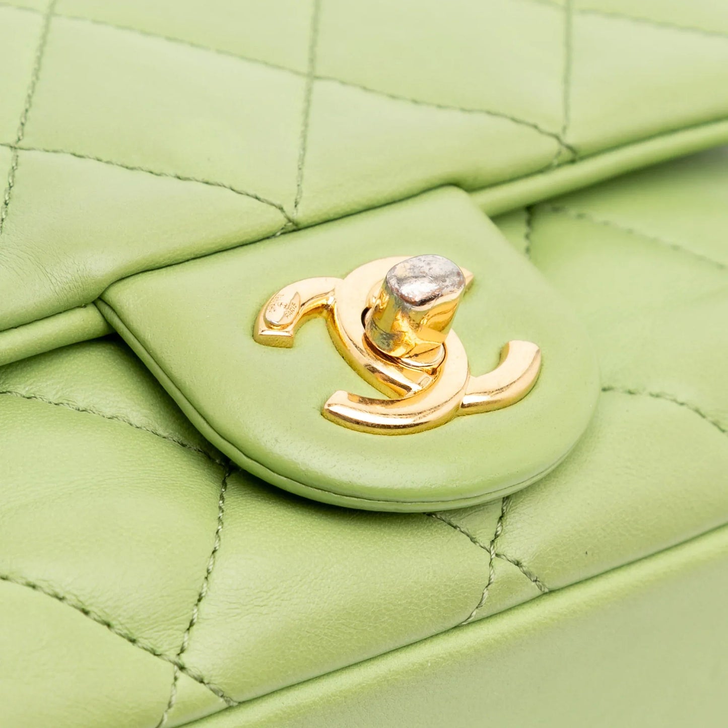 Green Chanel Quilted Lambskin Double CC Chain Around Flap Crossbody Bag