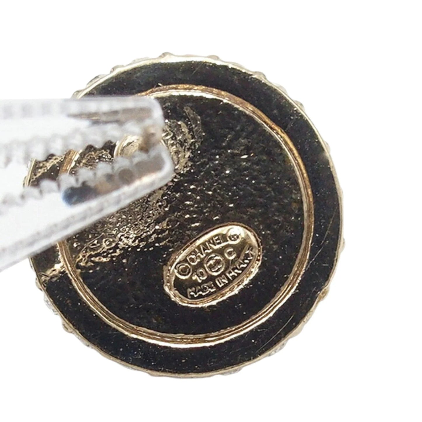 Black Chanel Gold Plated CC Resin Faux Pearl Crystal Dome Bullet Back Earrings