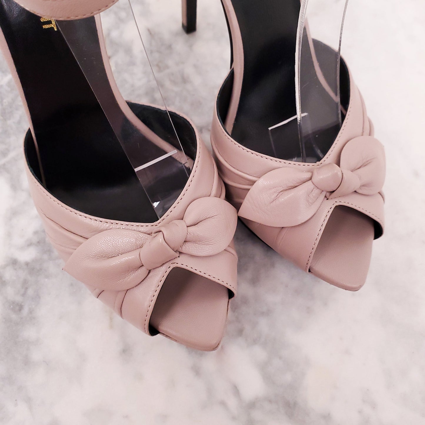 SAINT LAURENT PINK LEATHER HEELS WITH BOW - SIZE 37