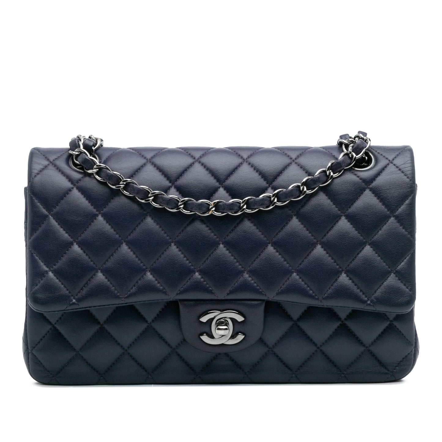 Blue Chanel Medium Classic Lambskin Double Flap Shoulder Bag