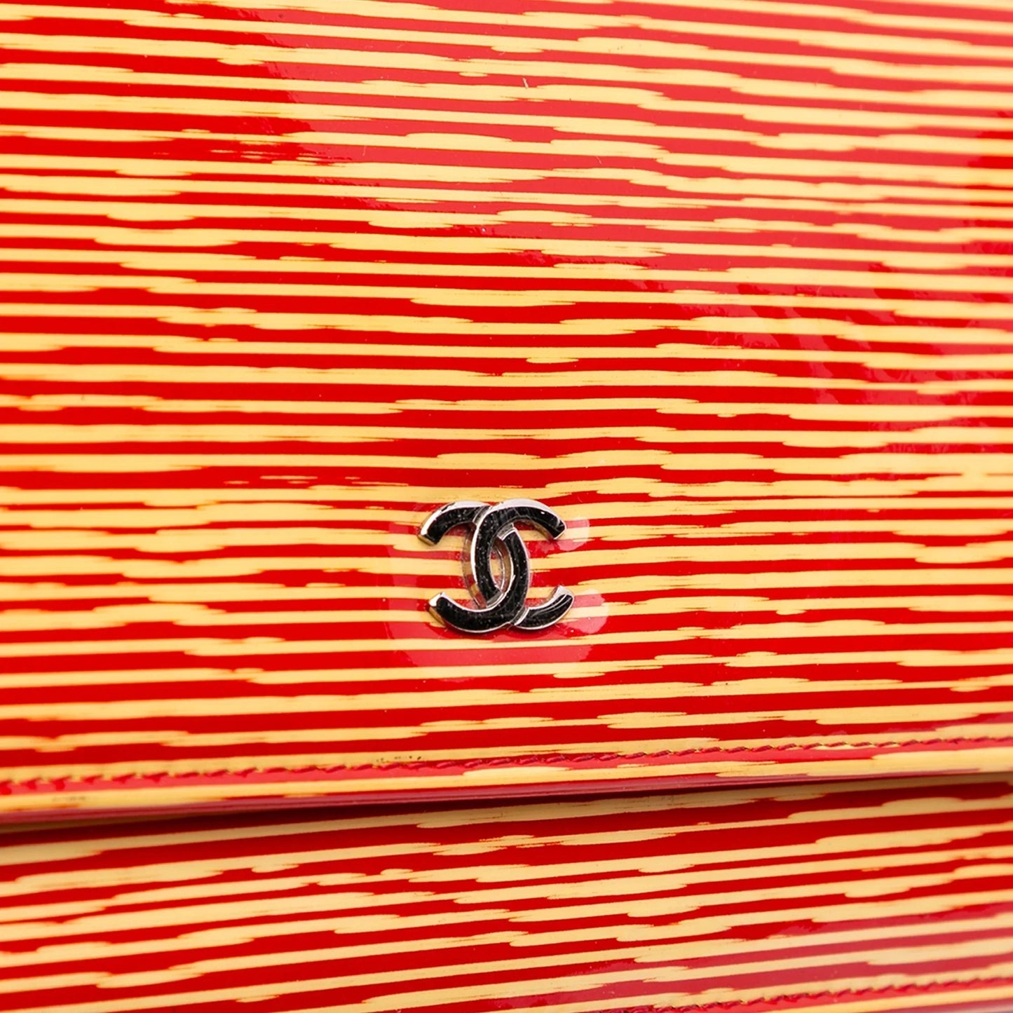 Orange Chanel Patent Striped Wallet On Chain Crossbody Bag