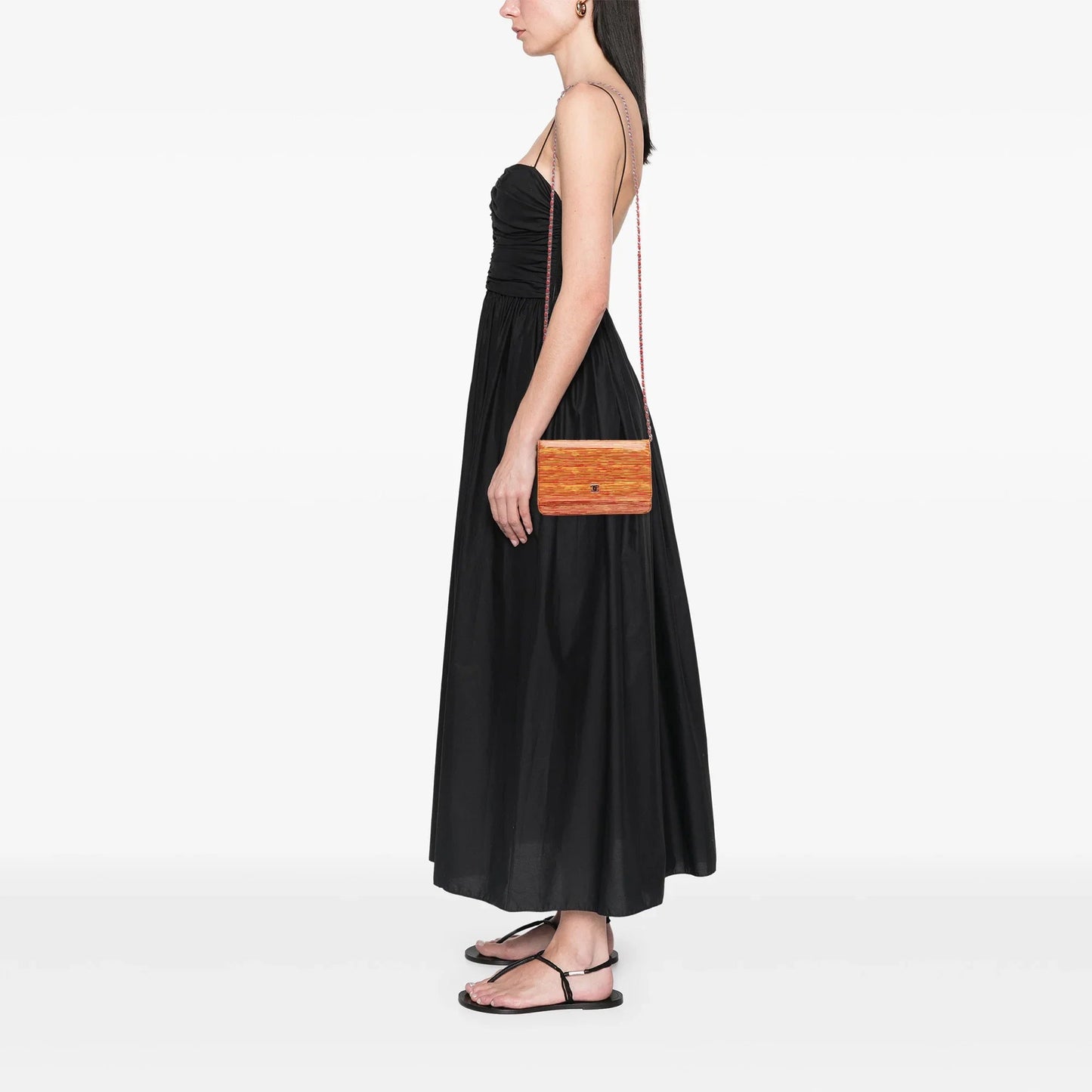 Orange Chanel Patent Striped Wallet On Chain Crossbody Bag