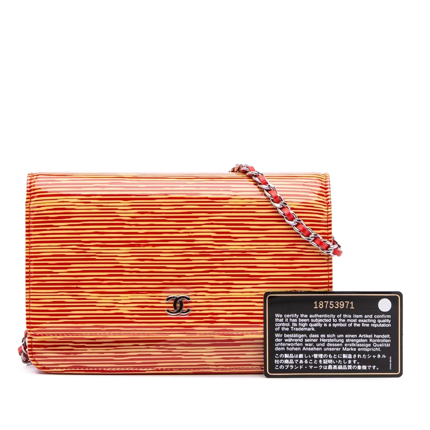 Orange Chanel Patent Striped Wallet On Chain Crossbody Bag