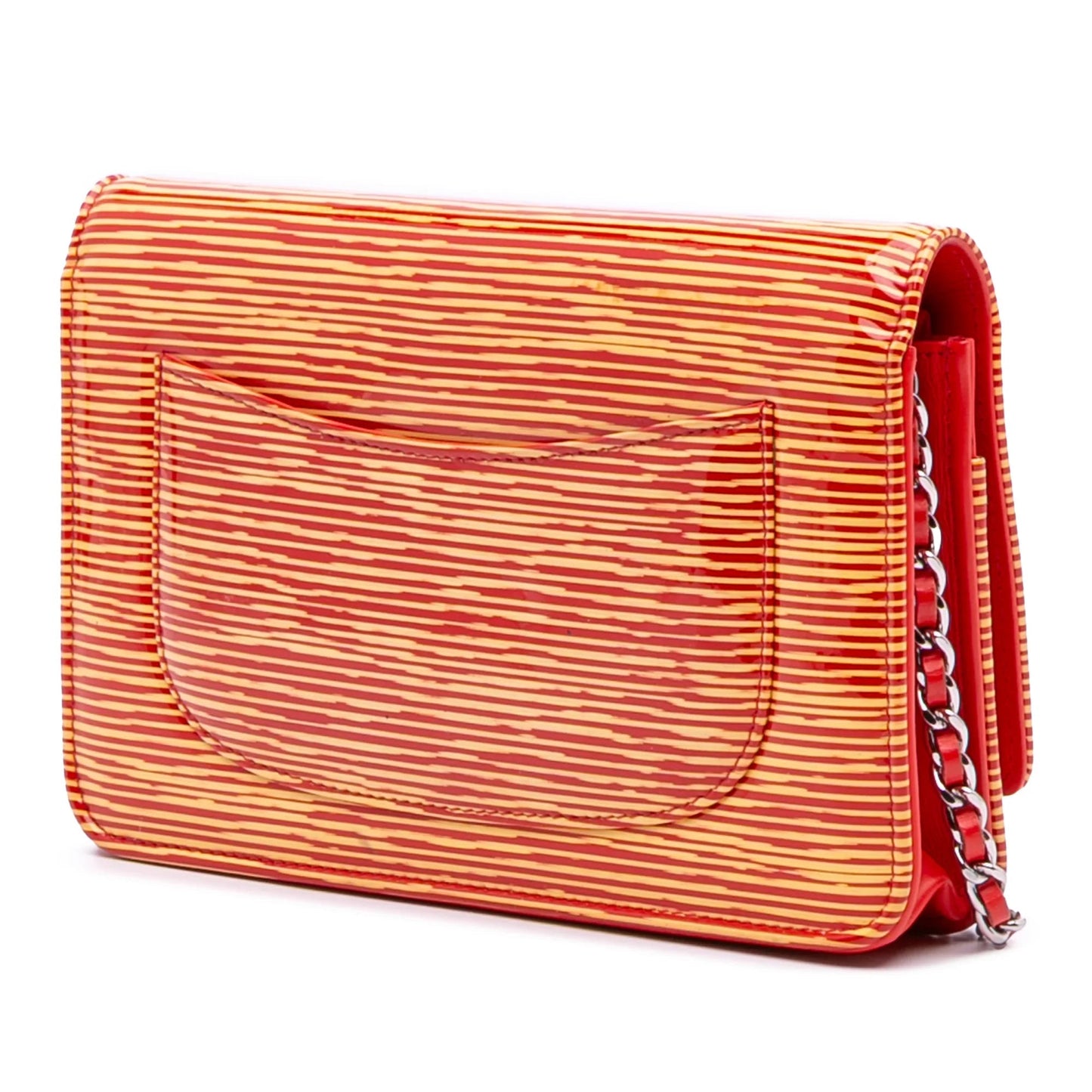 Orange Chanel Patent Striped Wallet On Chain Crossbody Bag