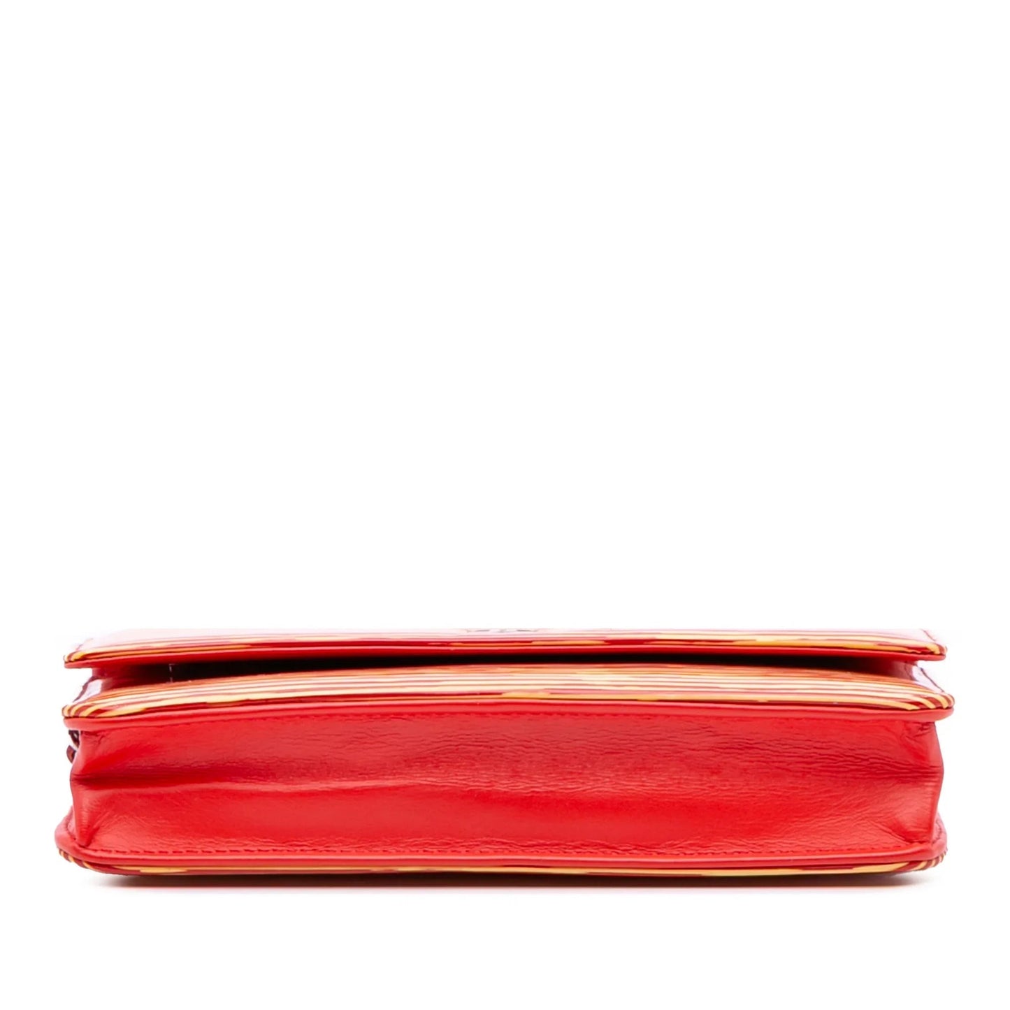 Orange Chanel Patent Striped Wallet On Chain Crossbody Bag