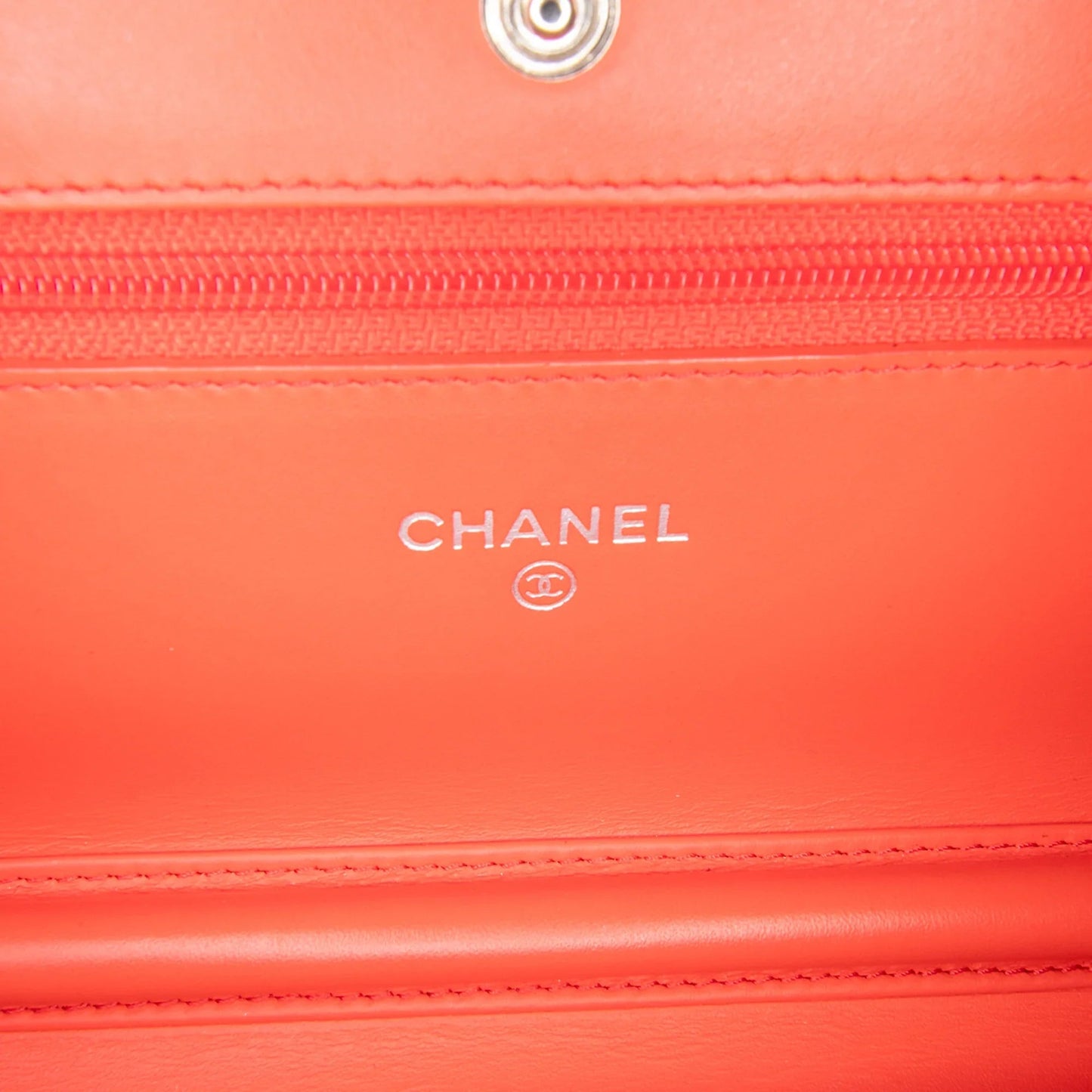 Orange Chanel Patent Striped Wallet On Chain Crossbody Bag