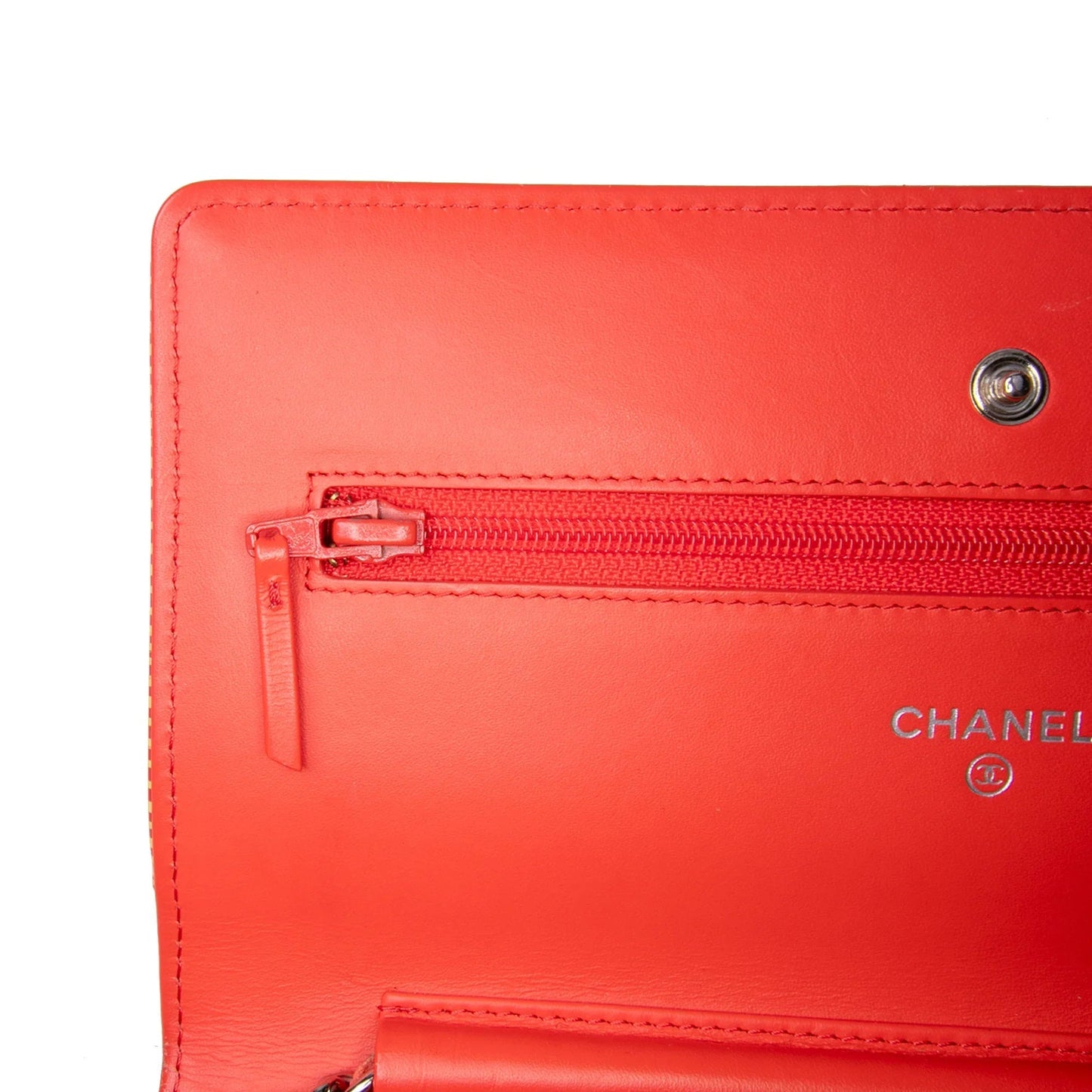Orange Chanel Patent Striped Wallet On Chain Crossbody Bag