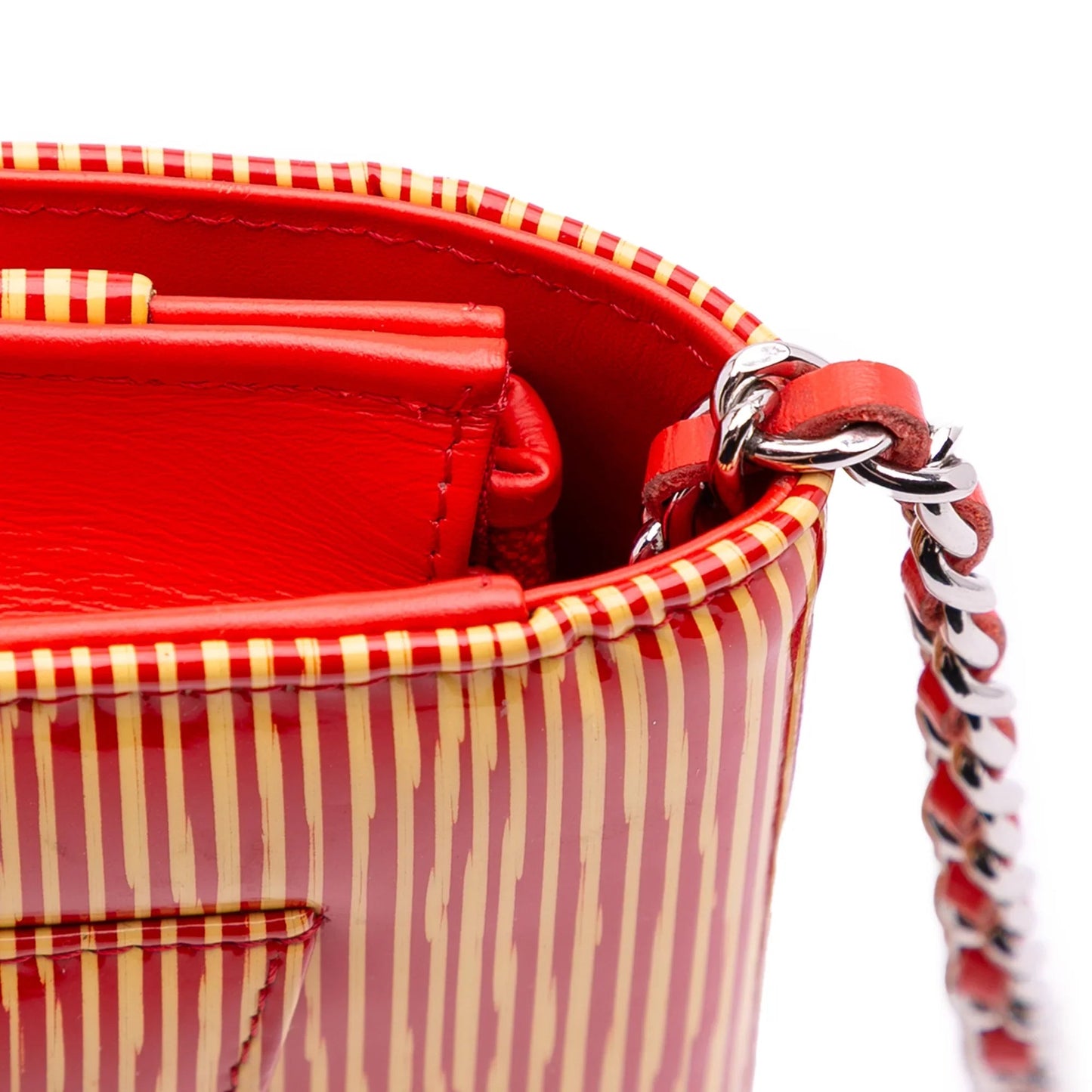 Orange Chanel Patent Striped Wallet On Chain Crossbody Bag