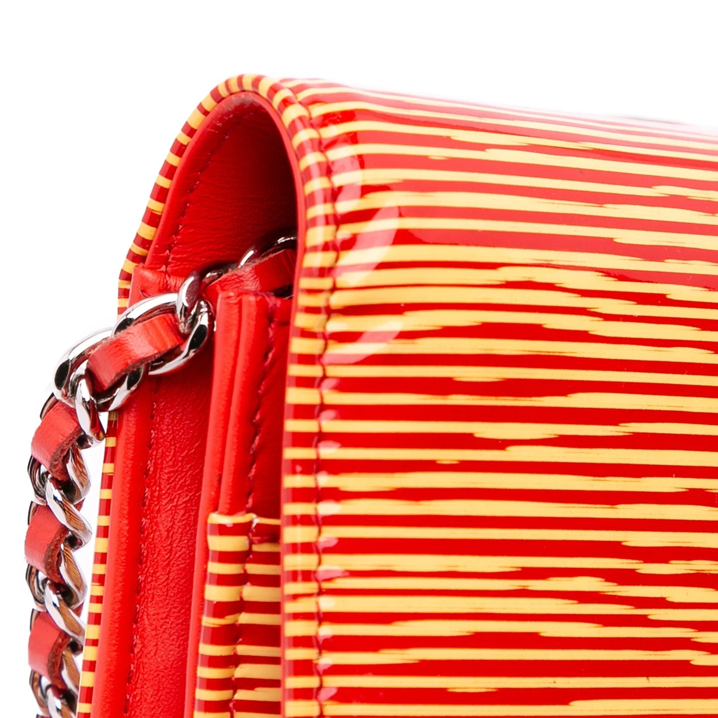 Orange Chanel Patent Striped Wallet On Chain Crossbody Bag