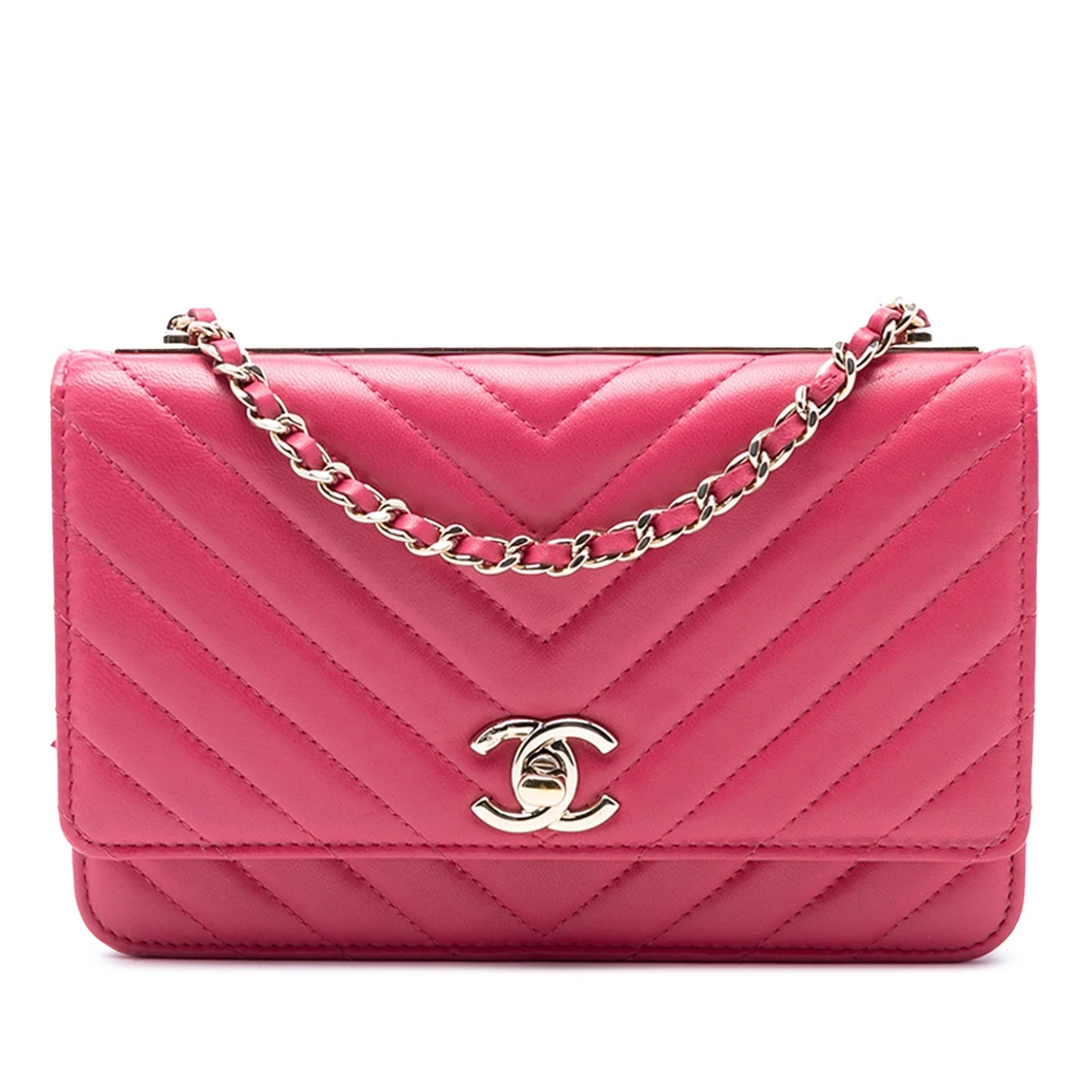 Pink Chanel Chevron Lambskin Trendy CC Chain Wallet on Chain Crossbody Bag
