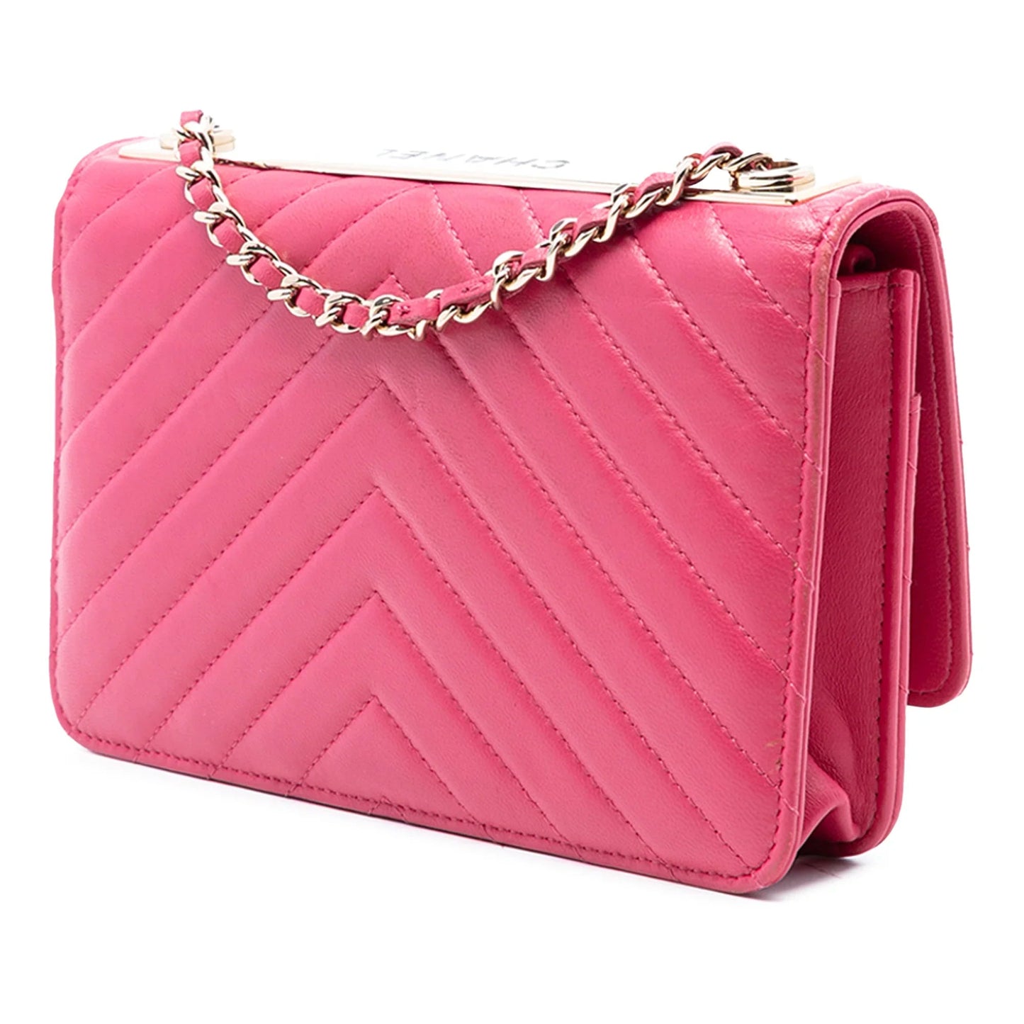 Pink Chanel Chevron Lambskin Trendy CC Chain Wallet on Chain Crossbody Bag