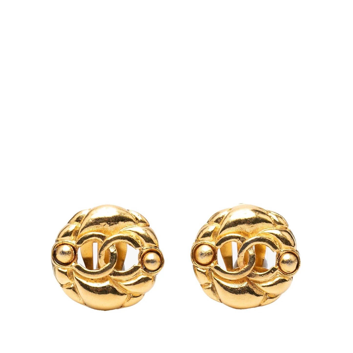 Gold Chanel Gold Plated CC Round Clip On Earrings