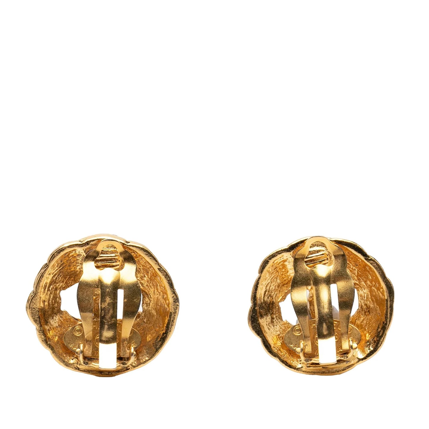 Gold Chanel Gold Plated CC Round Clip On Earrings
