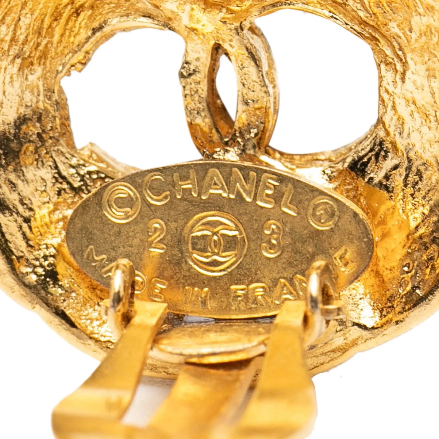 Gold Chanel Gold Plated CC Round Clip On Earrings