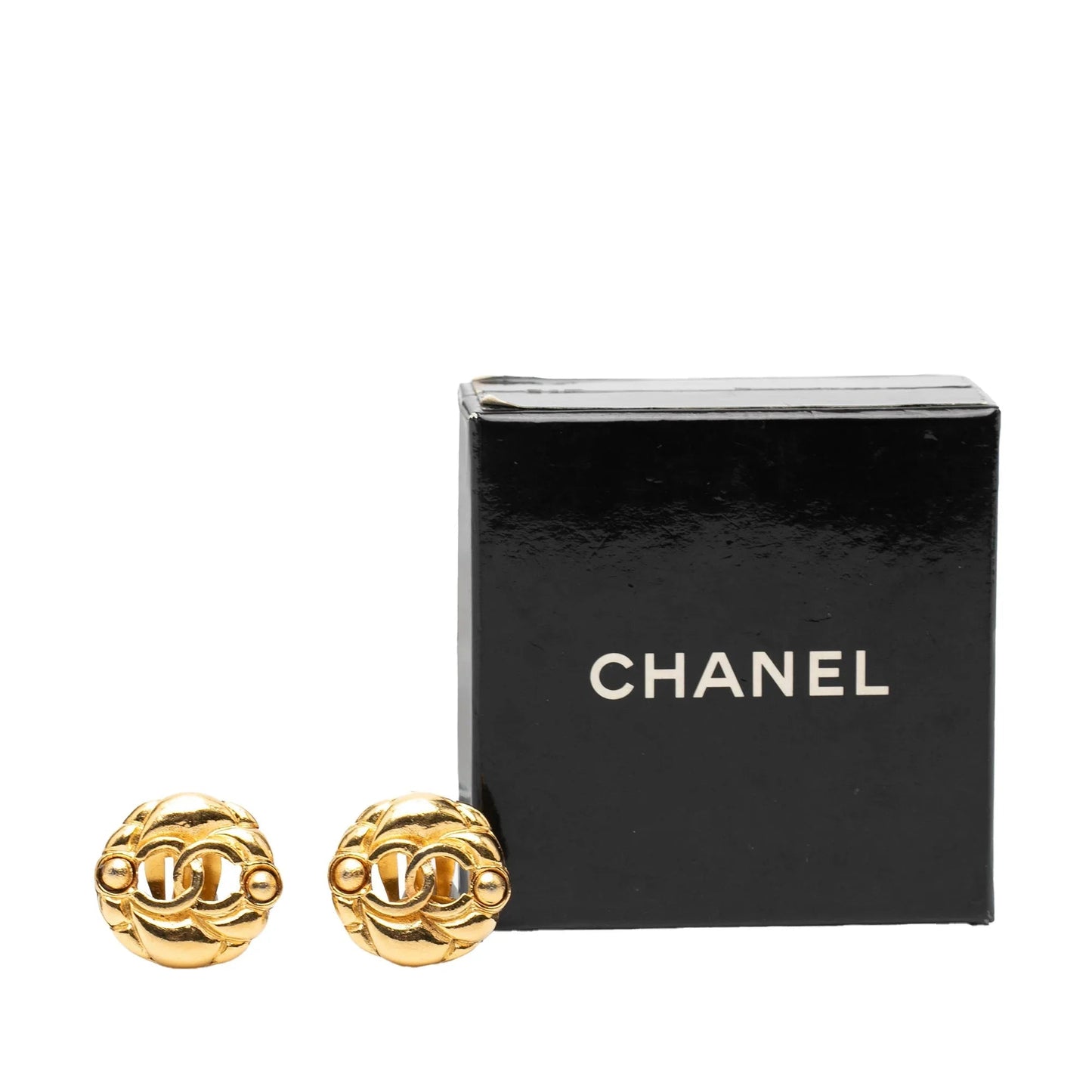 Gold Chanel Gold Plated CC Round Clip On Earrings