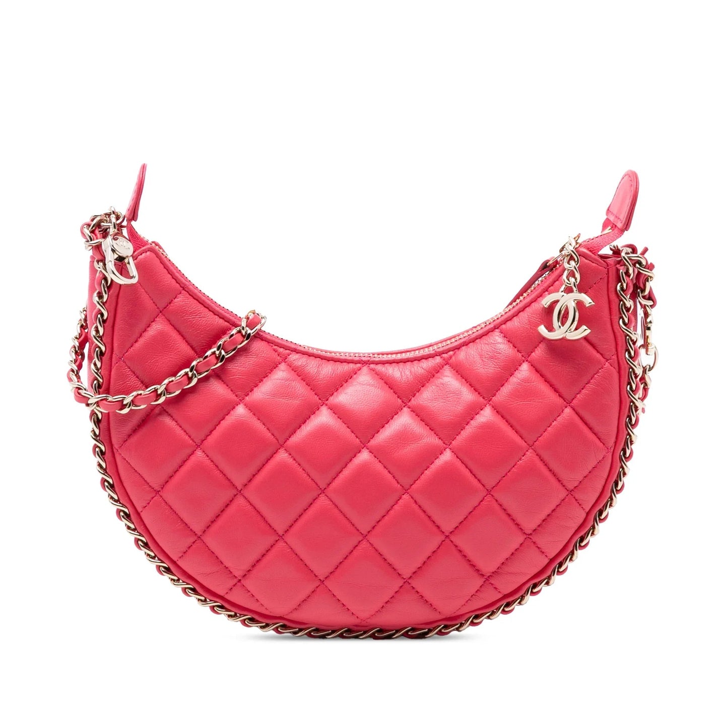 Pink Chanel Small Quilted Lambskin Chain Around Hook Hobo Bag