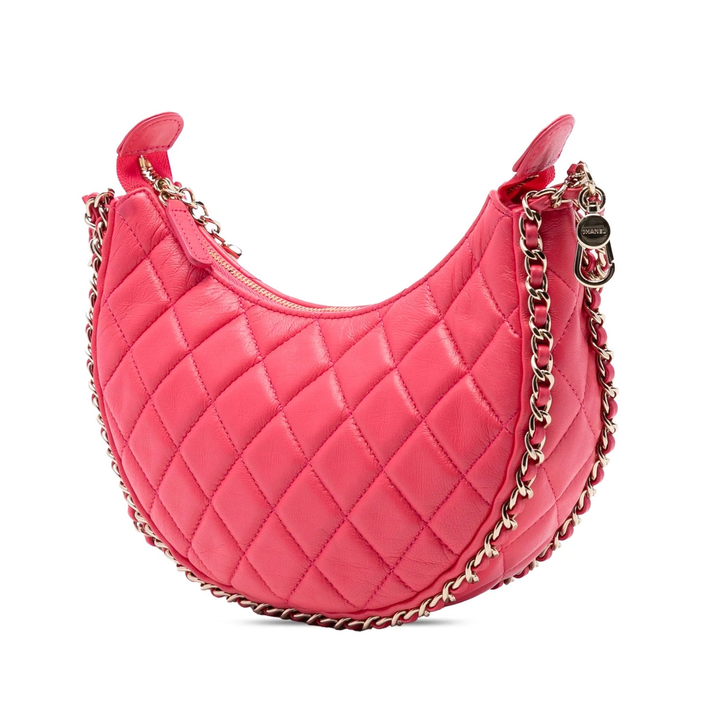 Pink Chanel Small Quilted Lambskin Chain Around Hook Hobo Bag