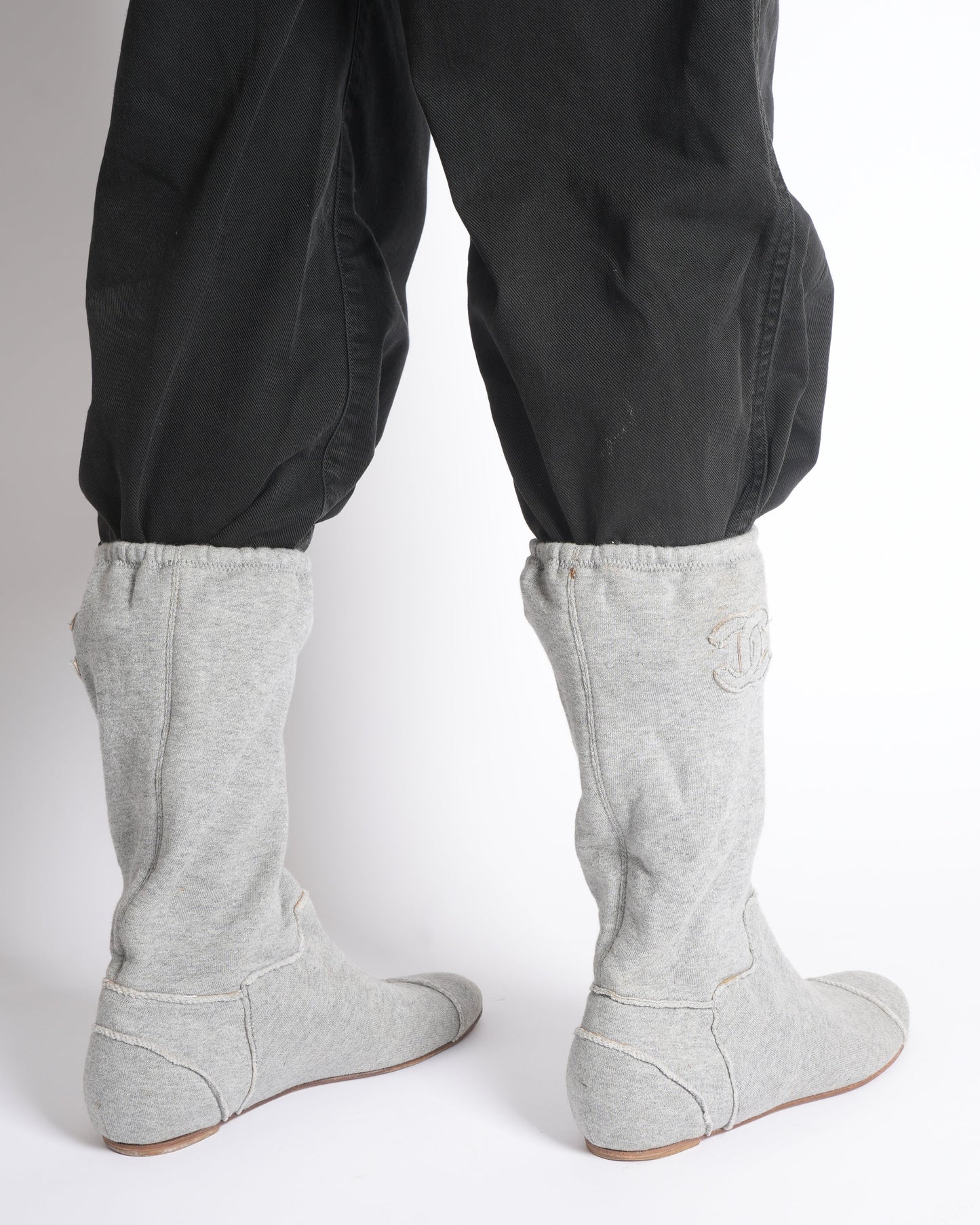 Chanel Cloth Ankle Boots In Grey