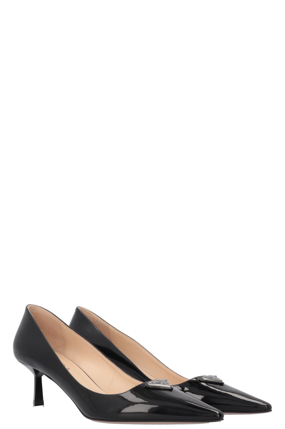 PRADA Logo Heels Patent Black