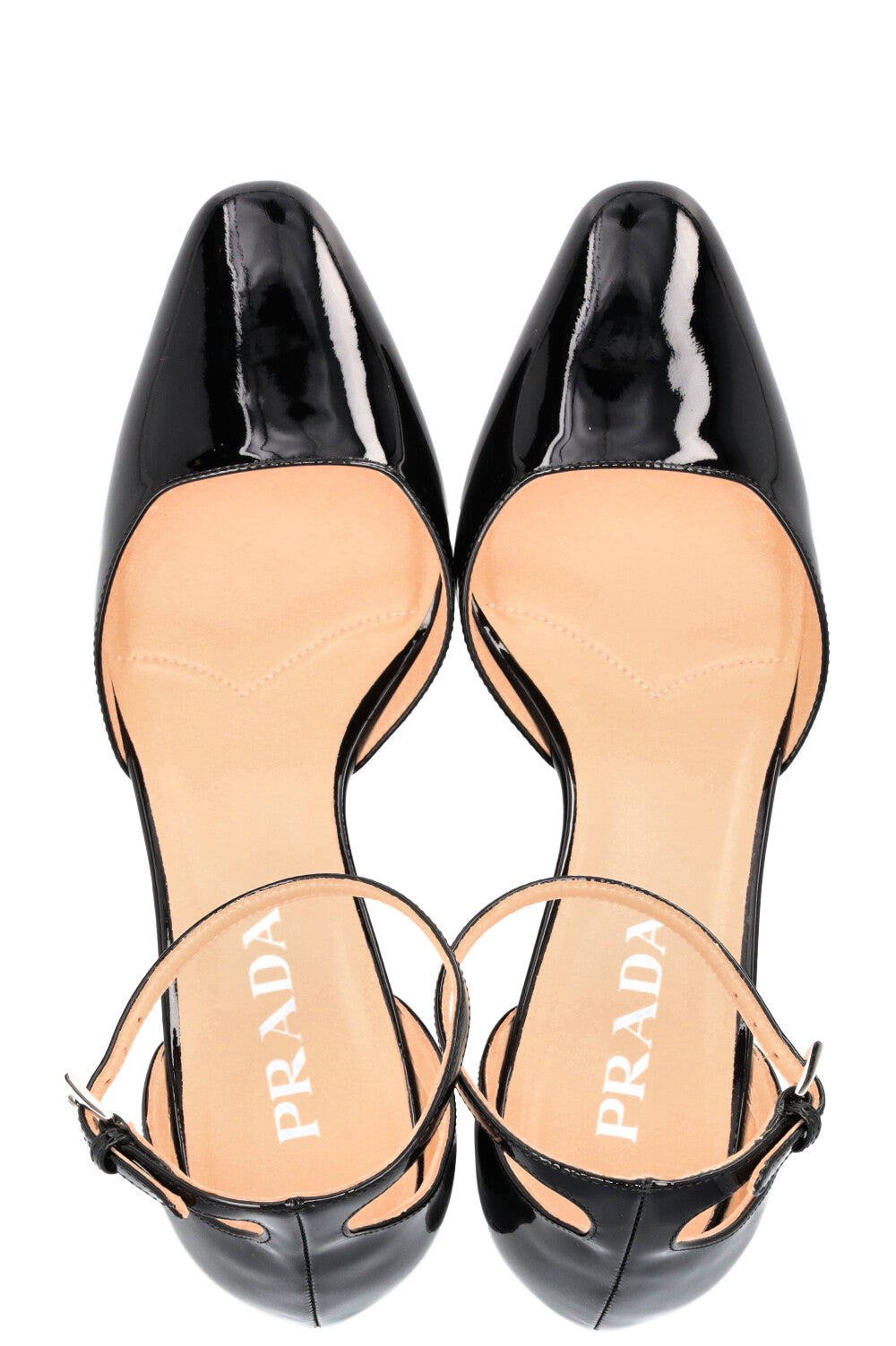 PRADA Triangle Logo Heels Black Patent