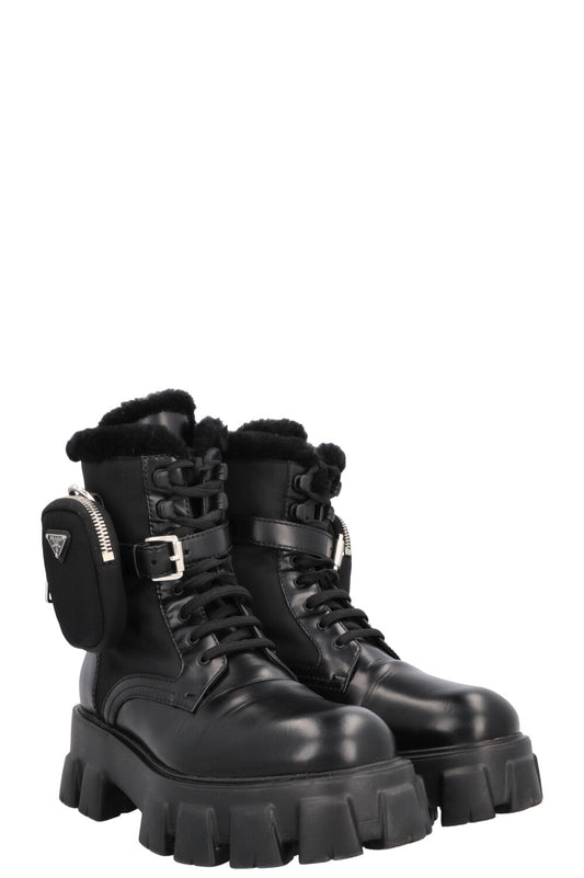PRADA Monolith Boots Leather Shearling Black