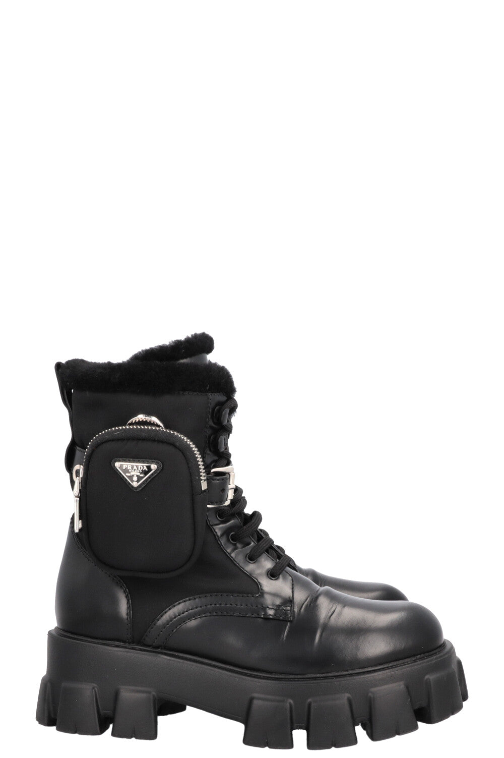 PRADA Monolith Boots Leather Shearling Black