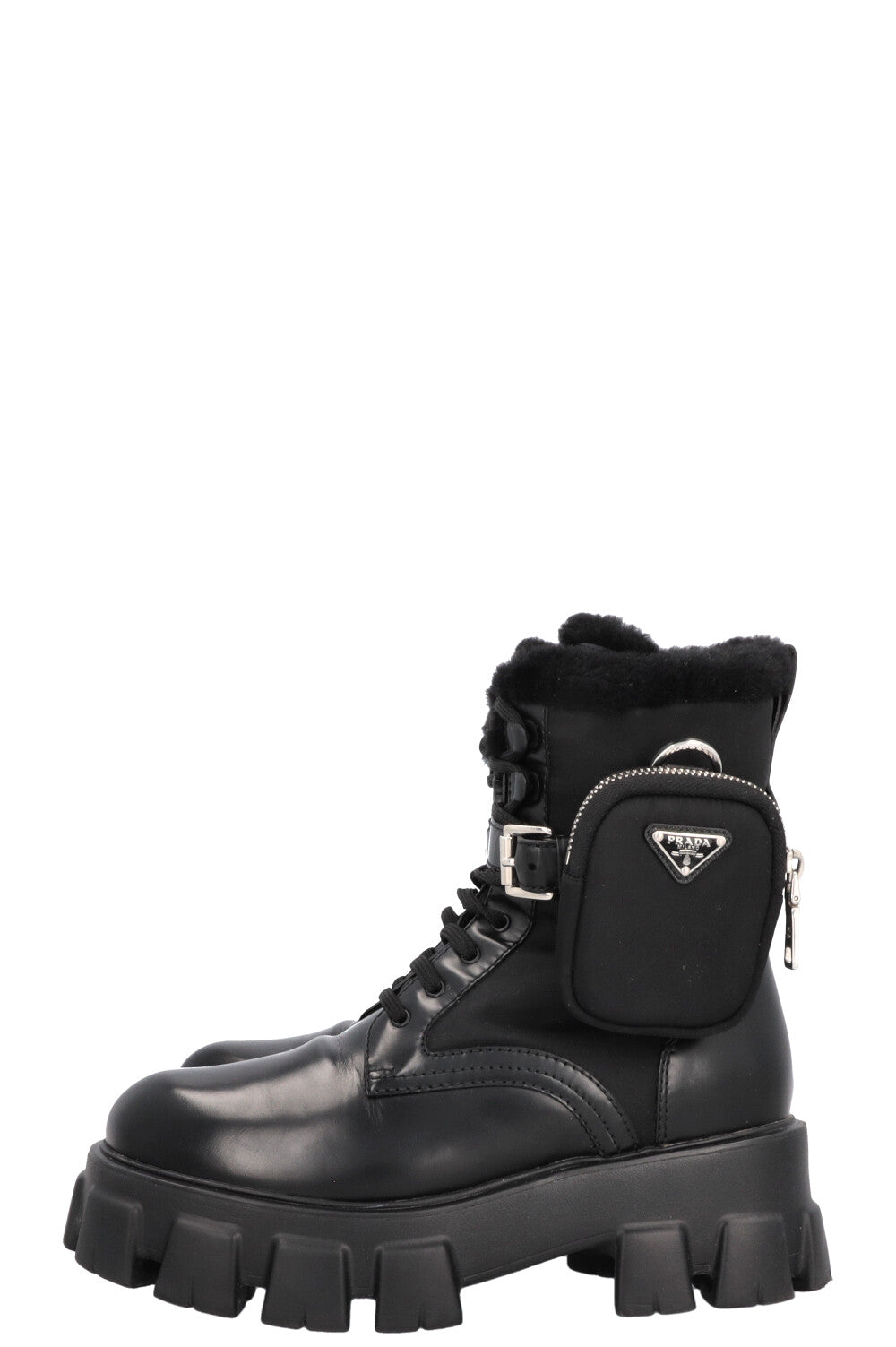 PRADA Monolith Boots Leather Shearling Black