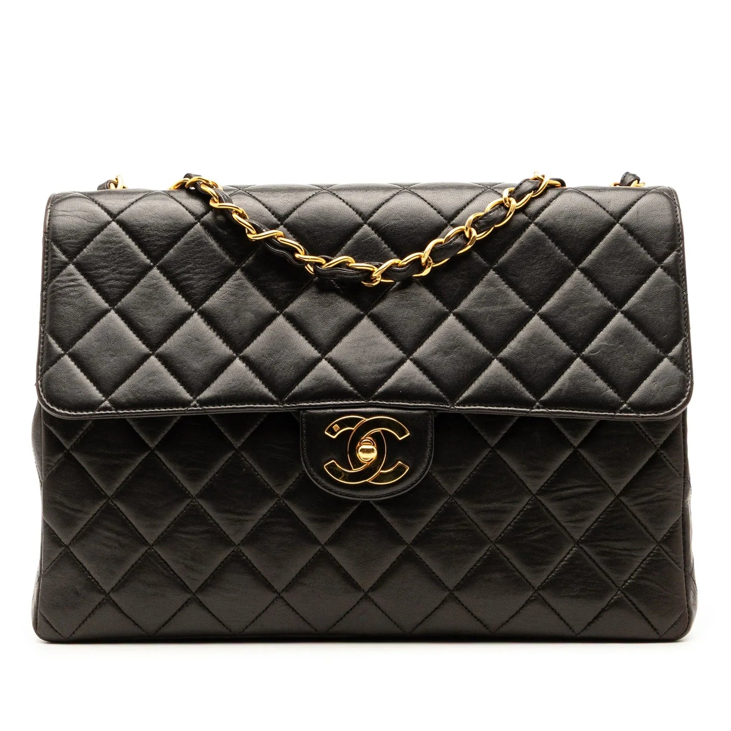 Black Chanel Jumbo Classic Lambskin Single Flap Shoulder Bag
