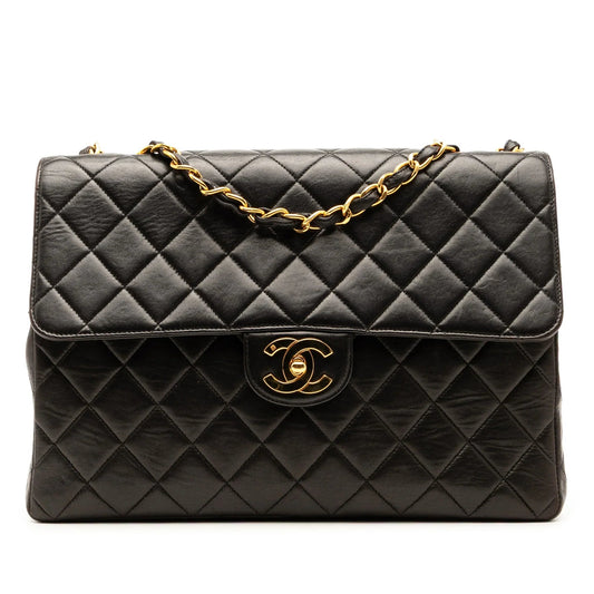 Black Chanel Jumbo Classic Lambskin Single Flap Shoulder Bag