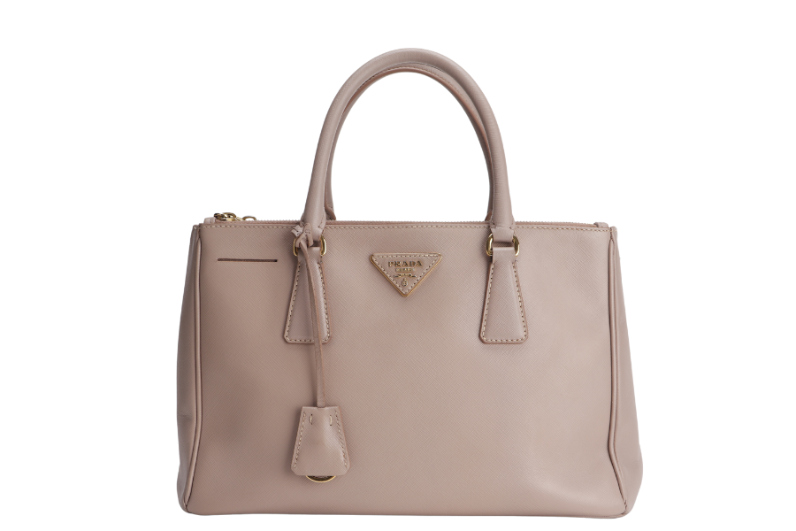 PRADA SMALL GALLERIA 2WAY   TOTE BAG BEIGE SAFFIANO LEATHER GOLD HARDWARE WITH DUST COVER, NO CARD
