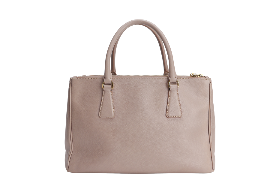 PRADA SMALL GALLERIA 2WAY   TOTE BAG BEIGE SAFFIANO LEATHER GOLD HARDWARE WITH DUST COVER, NO CARD
