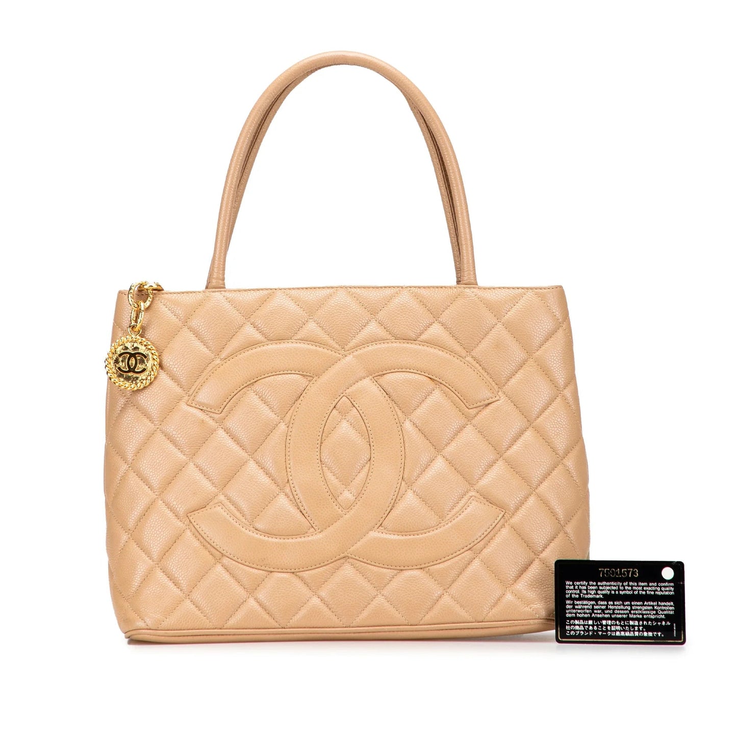 Tan Chanel Caviar Medallion Tote