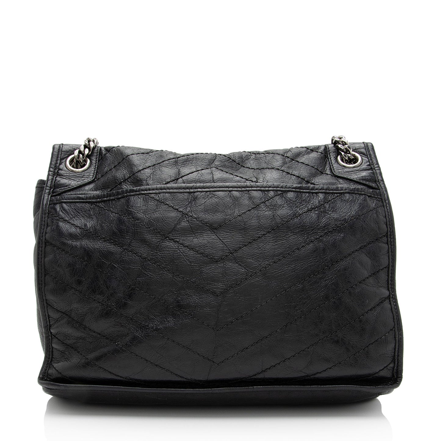 Saint Laurent Crinkled Calfskin Matte Black Monogram Niki Large Shoulder Bag eFW25Q
