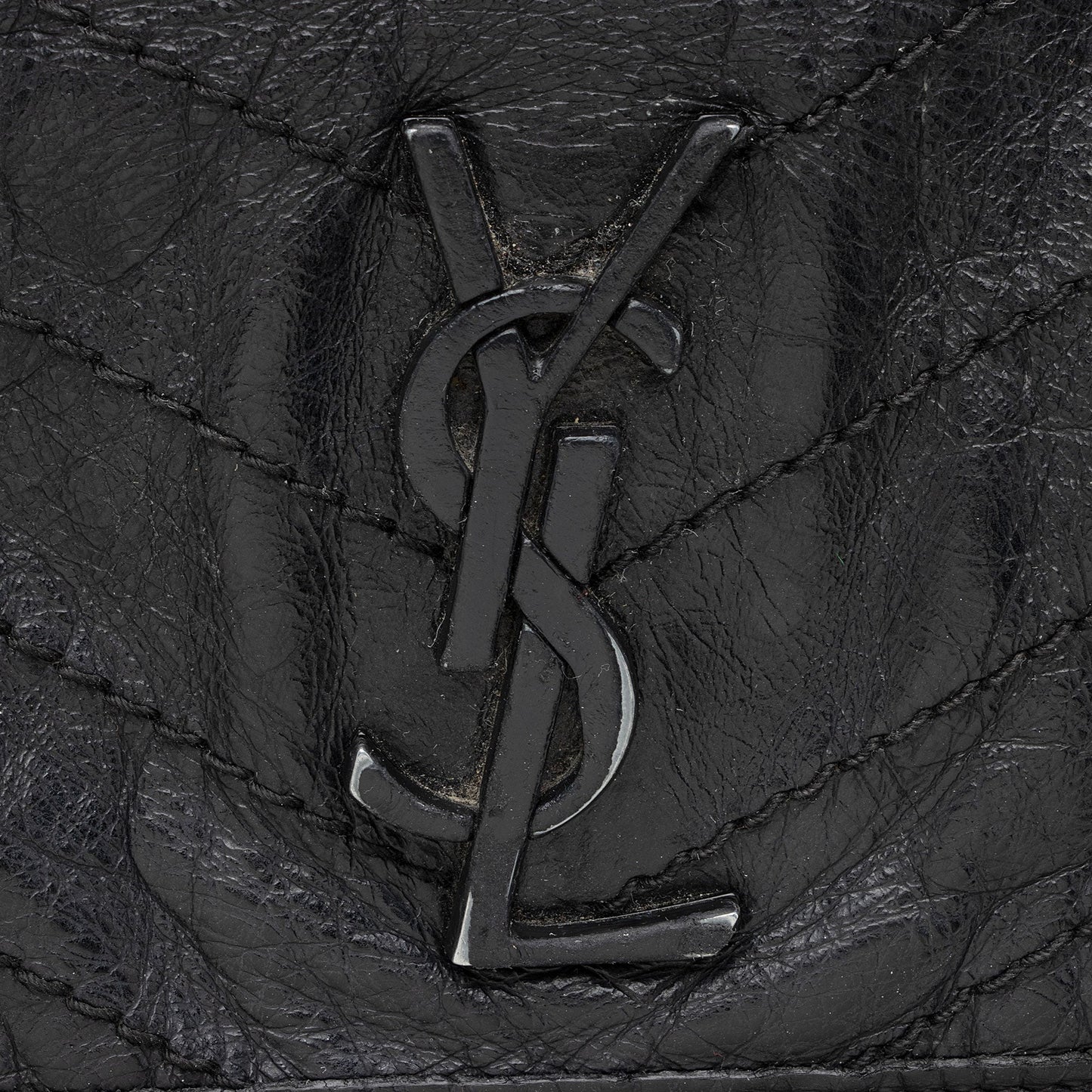 Saint Laurent Crinkled Calfskin Matte Black Monogram Niki Large Shoulder Bag eFW25Q