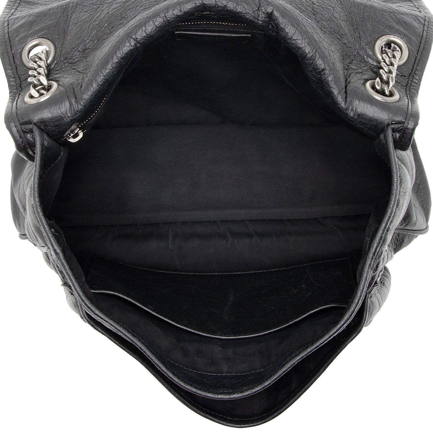 Saint Laurent Crinkled Calfskin Matte Black Monogram Niki Large Shoulder Bag eFW25Q